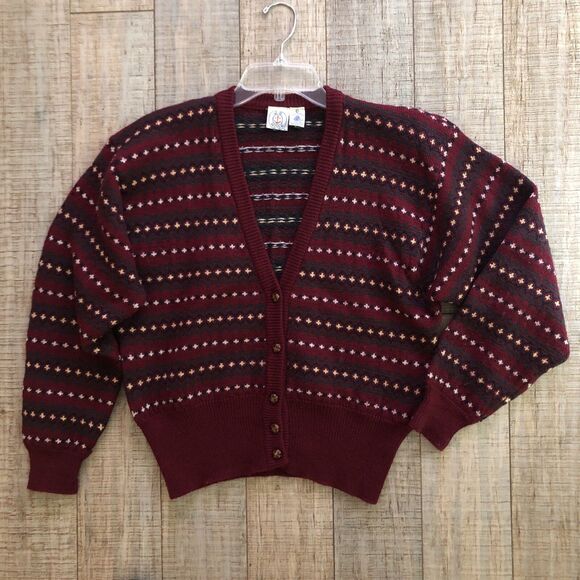 JG Hook 100% Wool Cardigan Sweater Womens Size M VTG 70s Birdseye Burgundy FLAWS - Picture 11 of 16